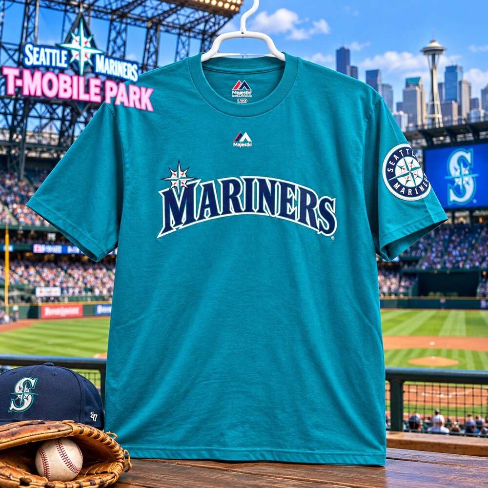 Seattle Mariners Felix Hernandez #34 Majestic MLB T-Shirt Teal Men's Large